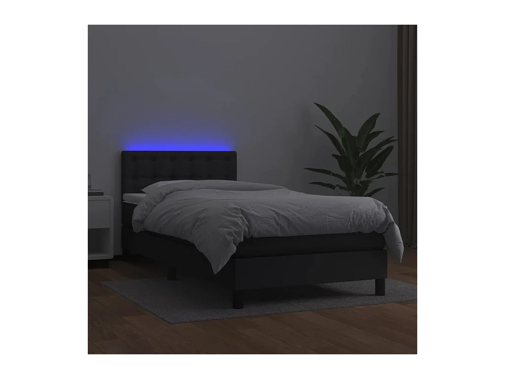 Sommier à lattes de lit avec matelas et LED Noir 90x200 cm