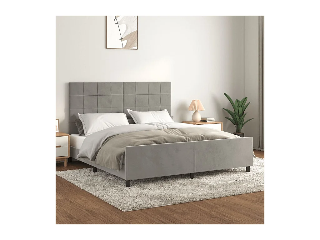 Cadre de lit sans matelas gris clair 160x200 cm velours