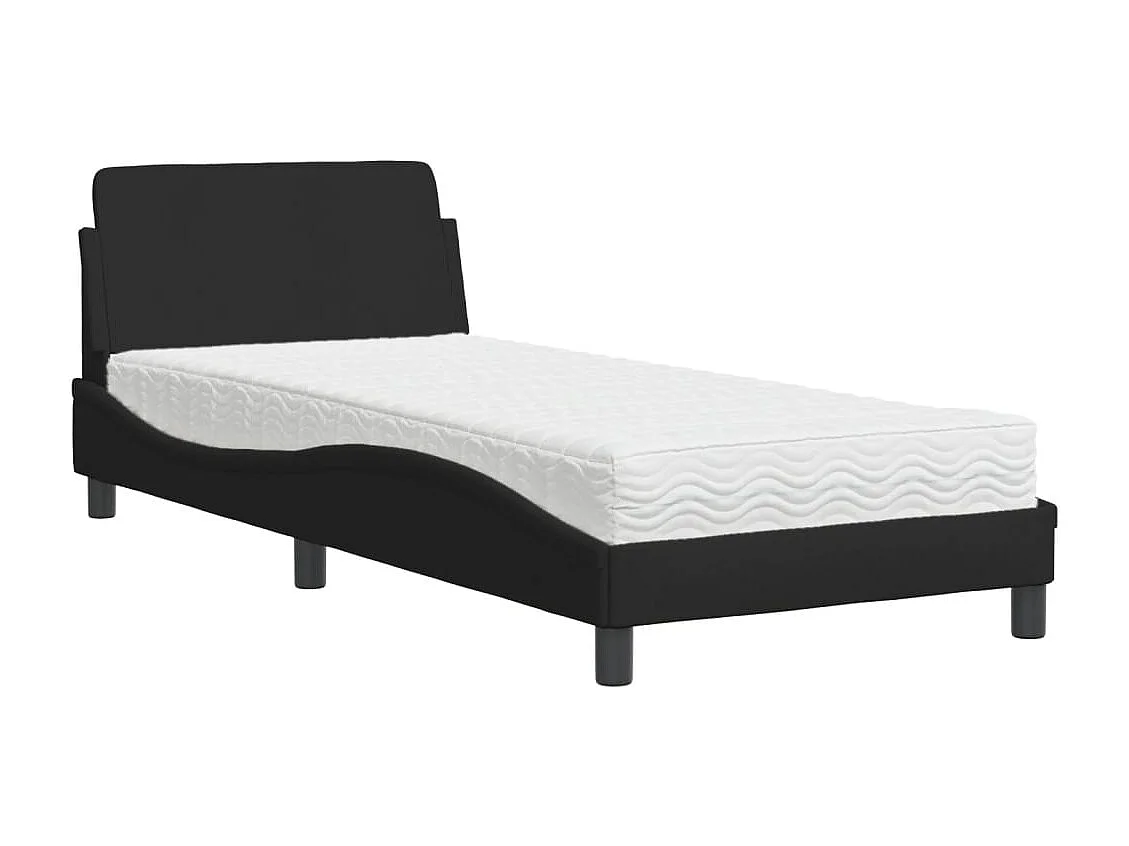 Lit avec matelas noir 90x200 cm tissu