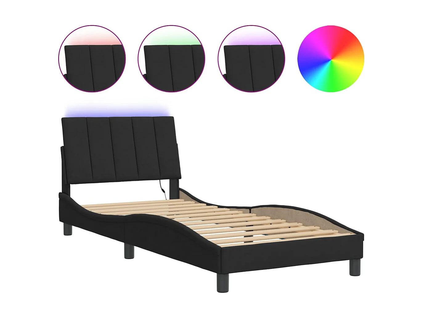 Cadre de lit avec LED sans matelas noir 90x190 cm velours