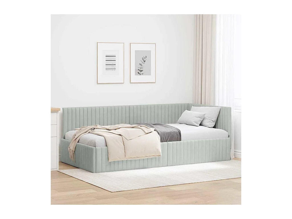 Struttura letto angolare Grigio chiaro 100 x 200 cm Velvet