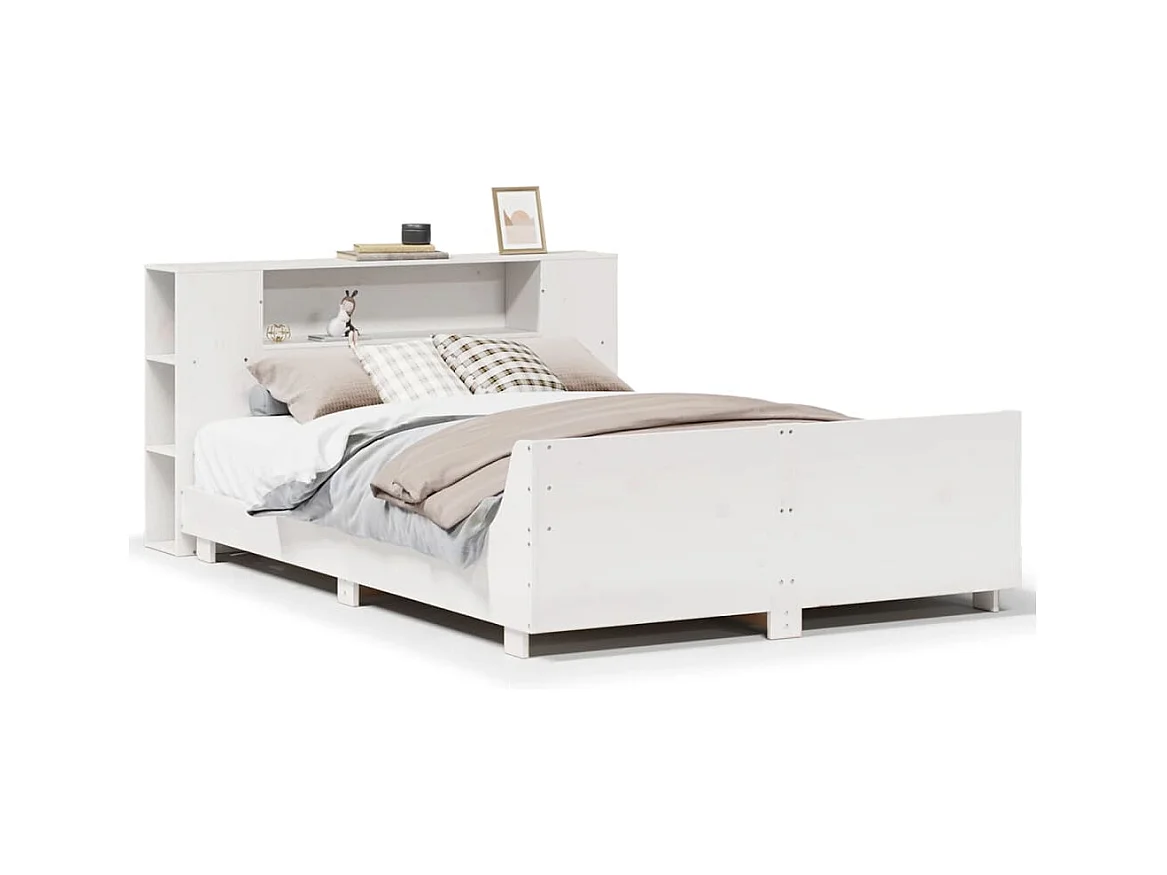 Estructura de cama sin colchón blanca 140x190 cm madera maciza de pino