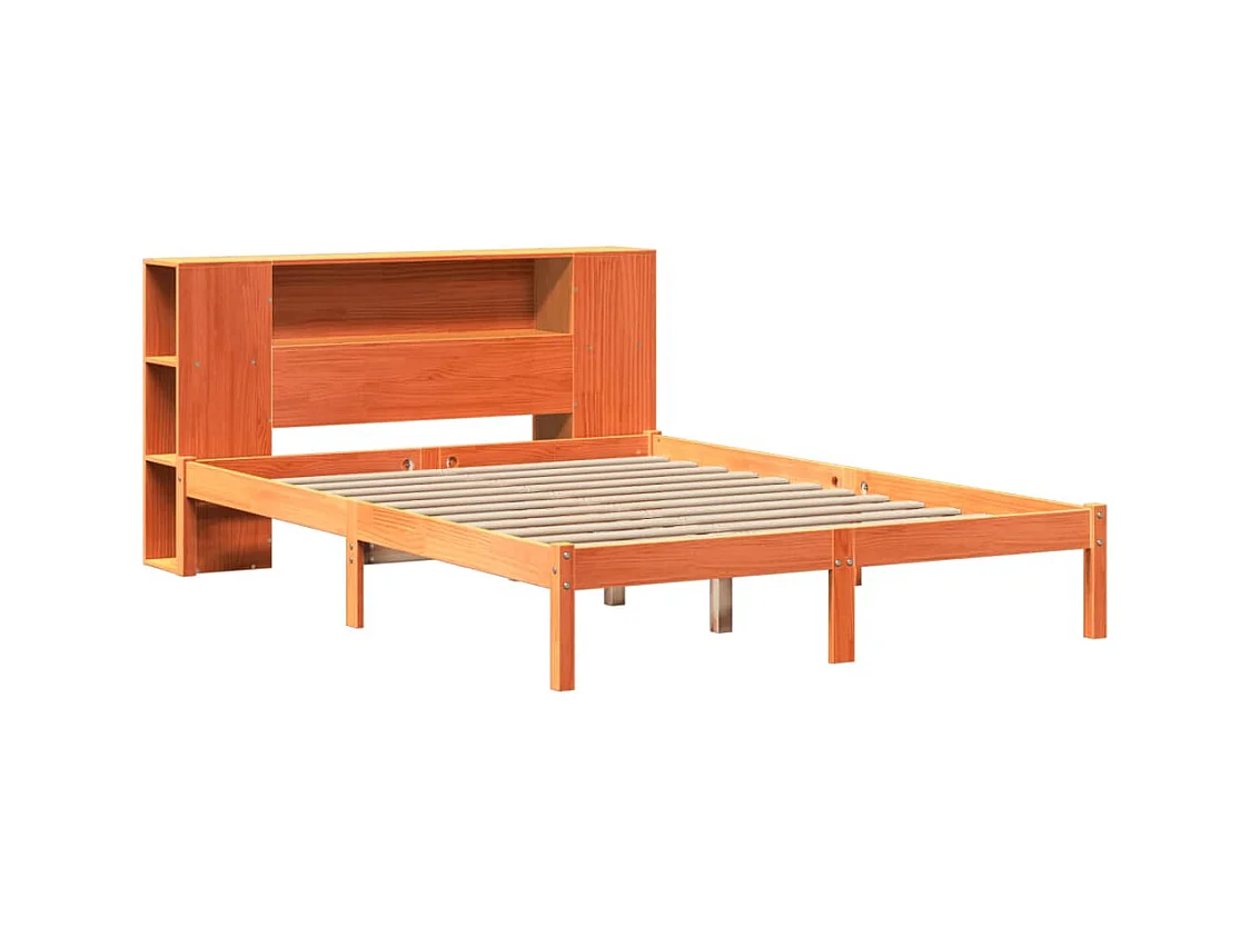 Cama biblioteca sin colchón marrón cera 140x190 cm pino macizo