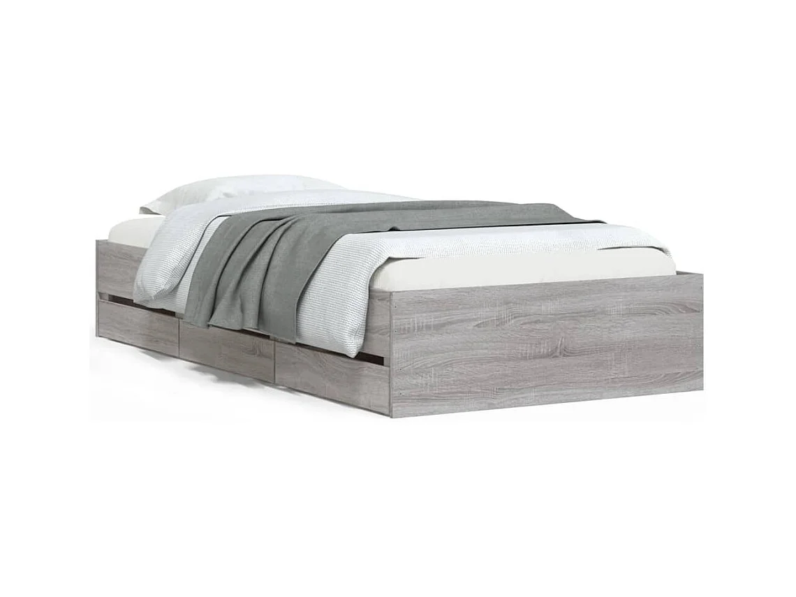 Struttura letto con cassetti senza materasso Sonoma grigio 90x190 cm