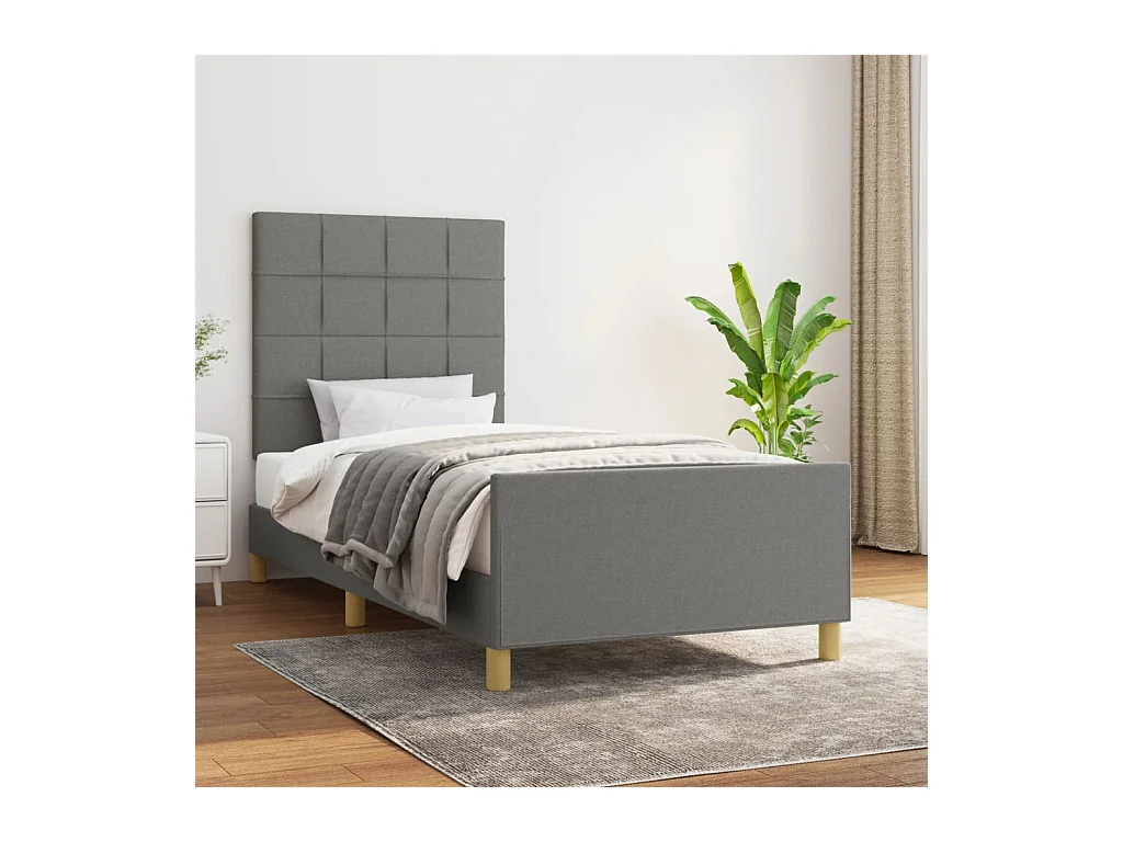 Bedframe zonder matras donkergrijs 90x200 cm stof