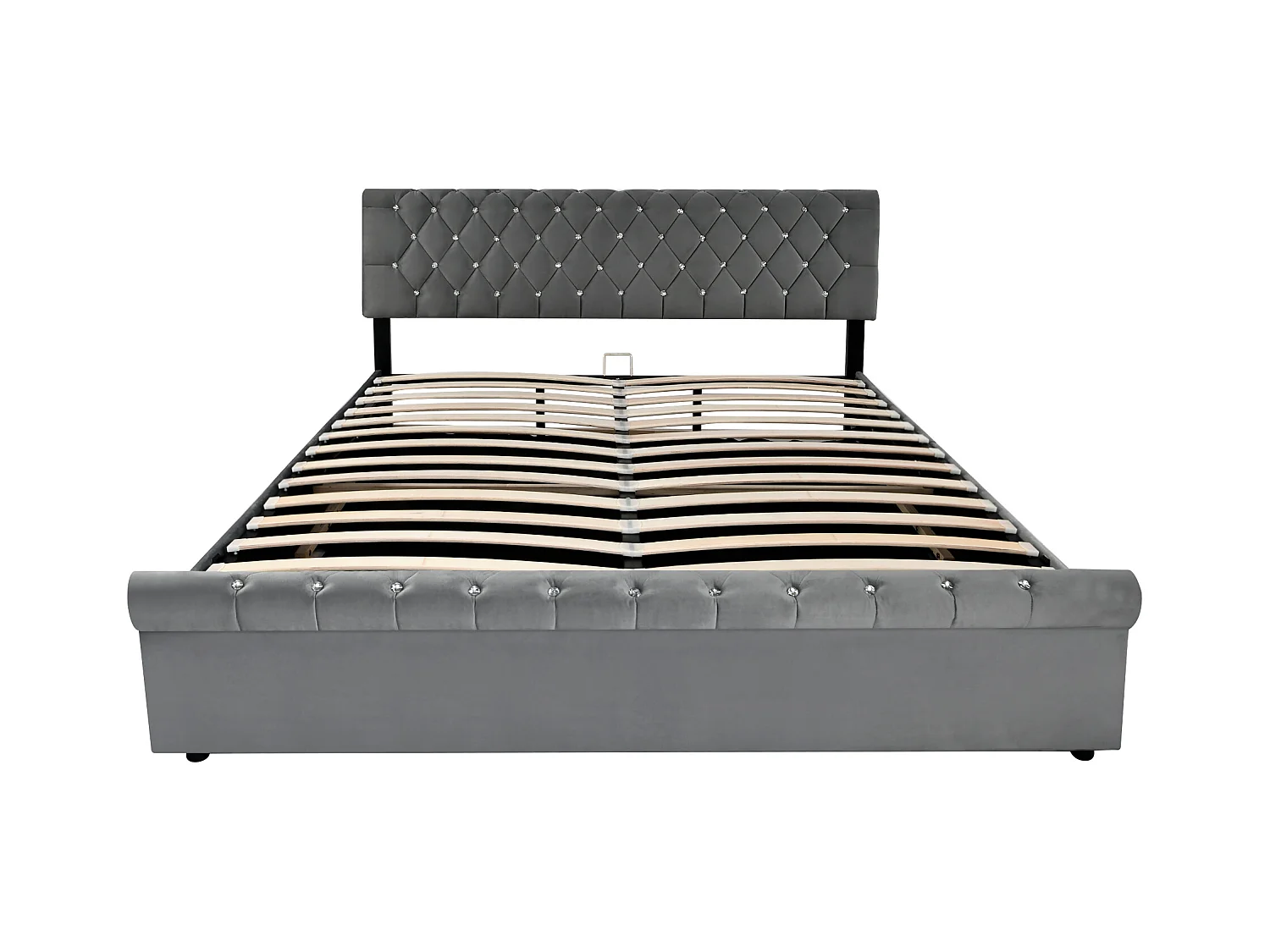 Bed met verstelbaar hoofdeinde, 160x200 cm, met lattenbodem en grijs fluwelen frame (169x219x92/97/105 cm)
