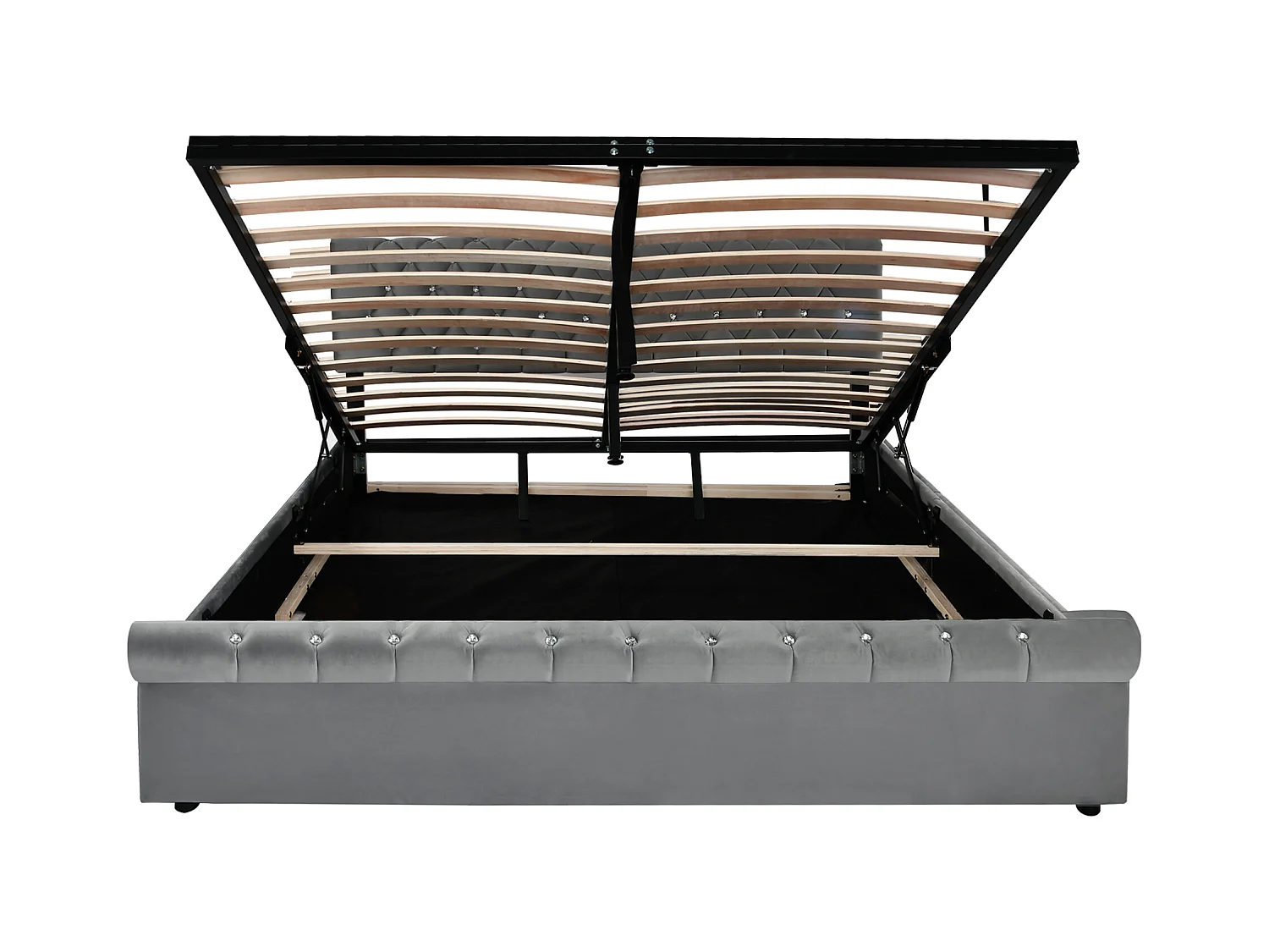 Bed met verstelbaar hoofdeinde, 160x200 cm, met lattenbodem en grijs fluwelen frame (169x219x92/97/105 cm)