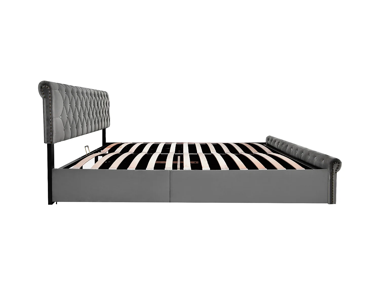 Bed met verstelbaar hoofdeinde, 160x200 cm, met lattenbodem en grijs fluwelen frame (169x219x92/97/105 cm)