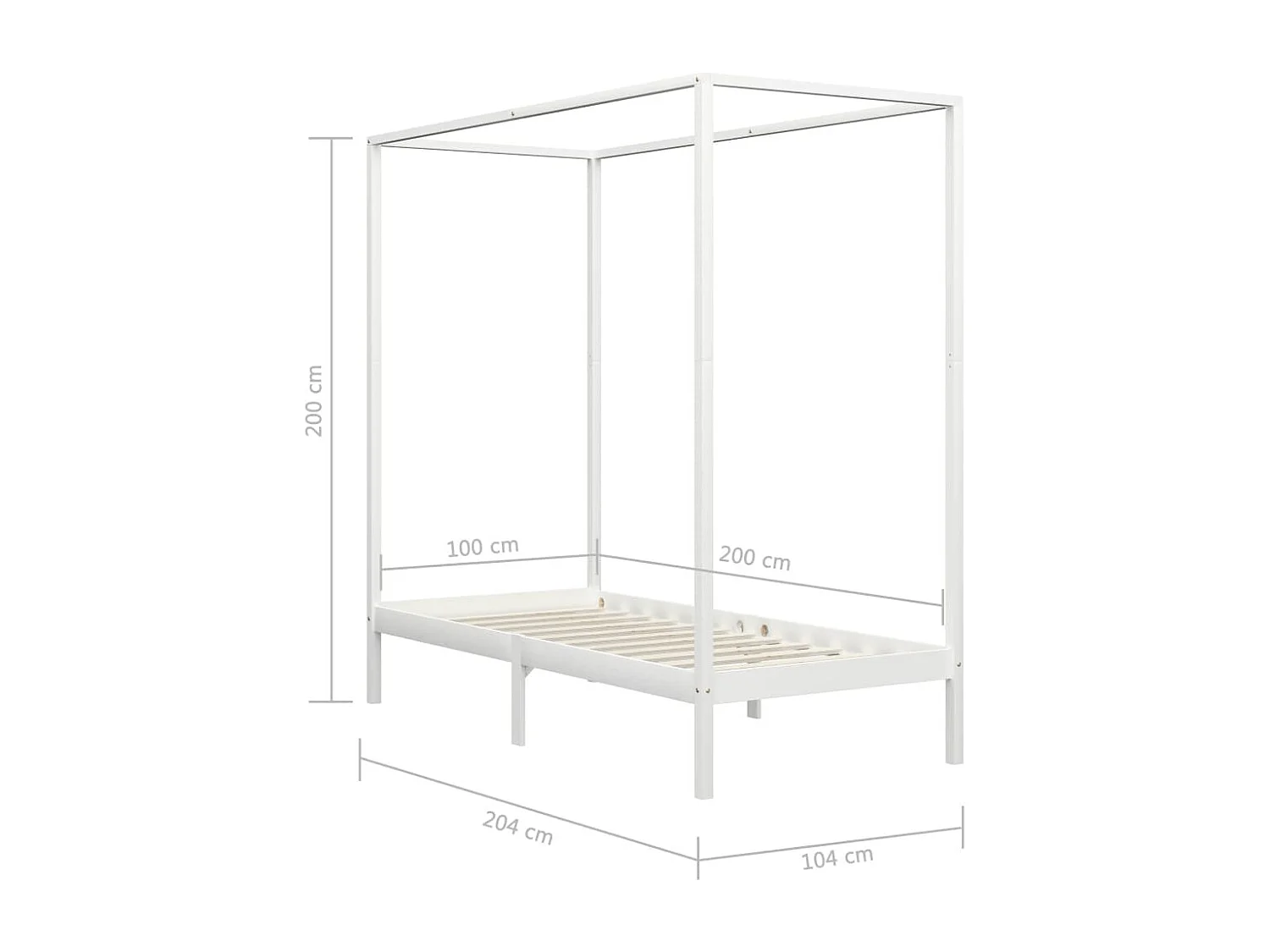 Cadre de lit à baldaquin sans matelas bois massif 100x200 cm