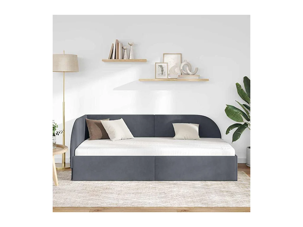 Estructura de cama esquinera gris oscuro de terciopelo de 90 x 200 cm