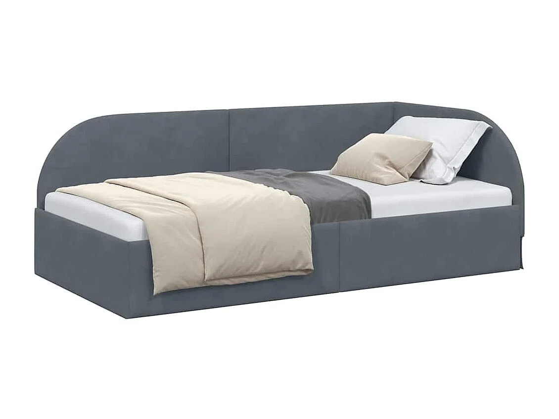 Donkergrijs hoekbedframe 90 x 200 cm fluweel