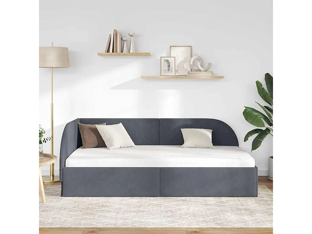 Donkergrijs hoekbedframe 90 x 200 cm fluweel