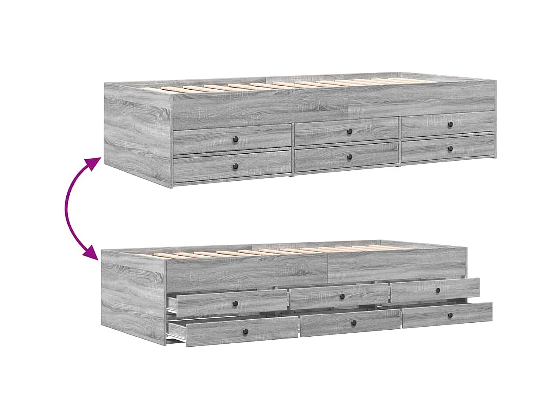 Divano letto con cassetti senza materasso grigio sonoma 100x200 cm