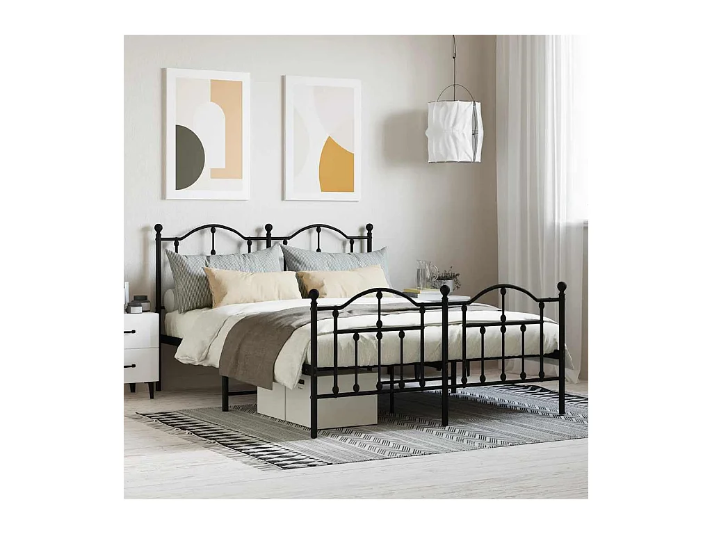 Struttura letto in metallo senza materasso con pediera nera 140x200cm