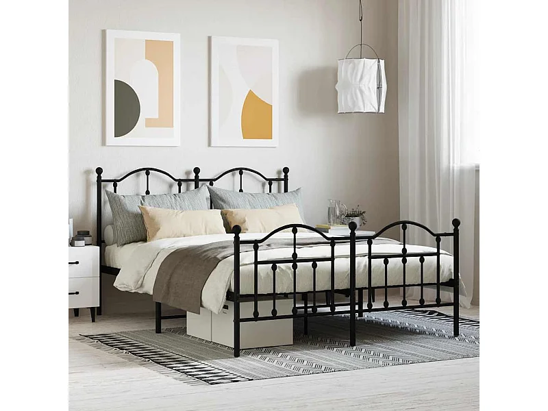 Cadre de lit métal sans matelas avec pied de lit noir 140x200cm