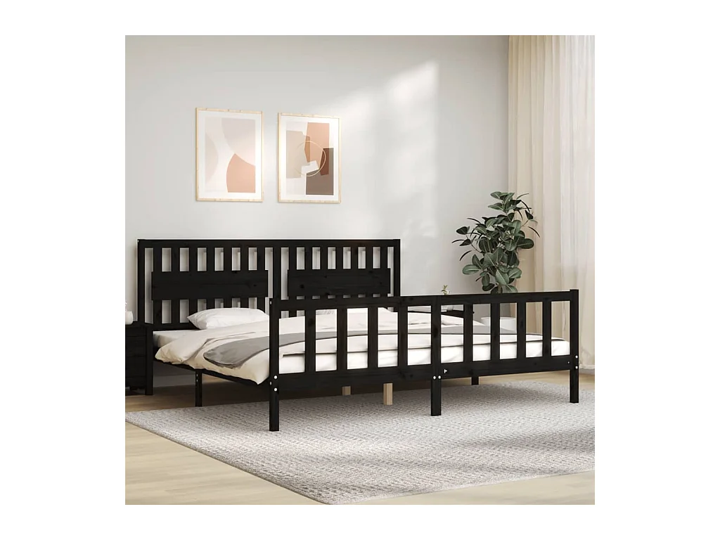 Struttura letto senza materasso nero 200x200 cm in legno massello di pino