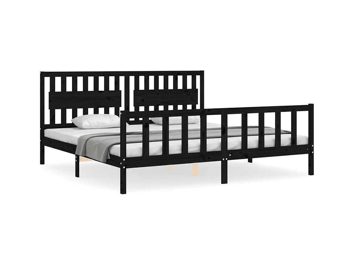 Struttura letto senza materasso nero 200x200 cm in legno massello di pino