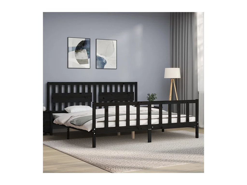 Struttura letto senza materasso nero 200x200 cm in legno massello di pino