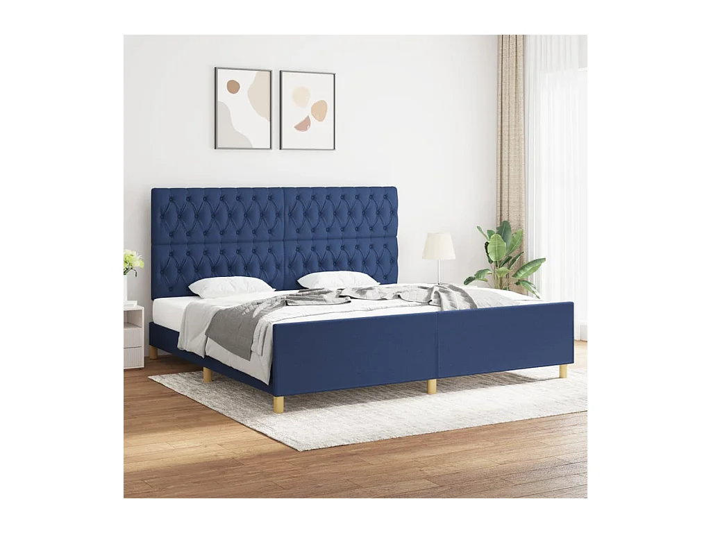 Struttura letto senza materasso con testiera blu 200x200cm tessuto