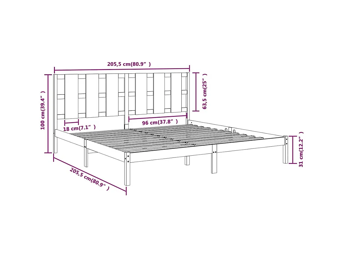 Bettgestell ohne Matratze schwarz 200x200 cm Kiefer Massivholz