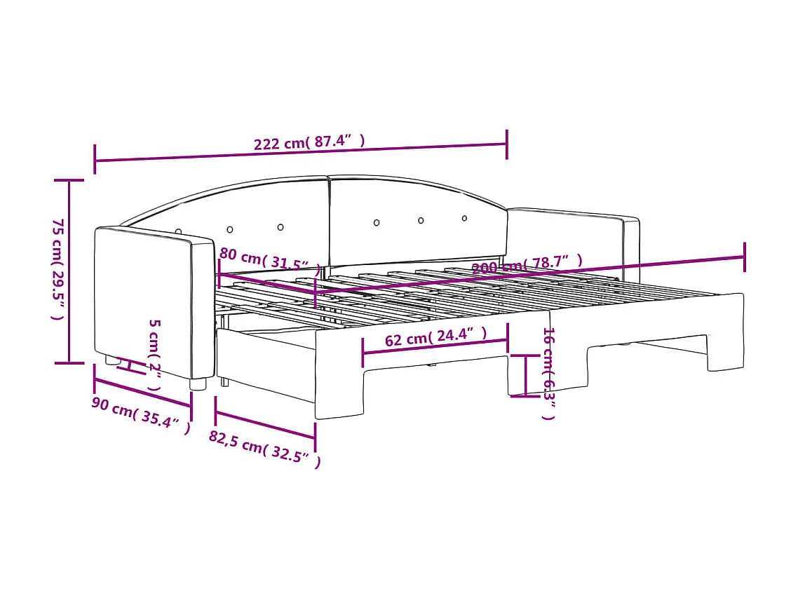 Divano letto con letto estraibile senza materasso 80x200 cm