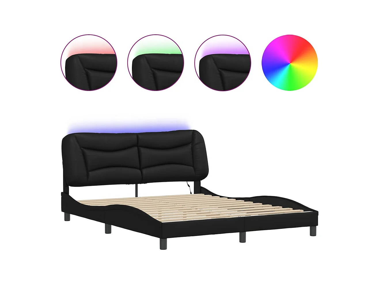 Estructura de cama con LED sin colchón negra 160x200 cm