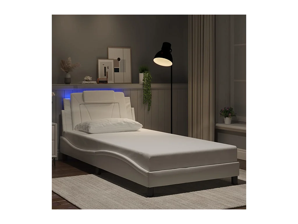 Estructura de cama con LED sin colchón blanco 100x200 cm