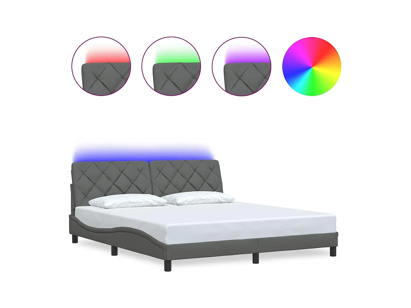 Struttura letto con LED senza materasso tessuto grigio scuro 180x200 cm