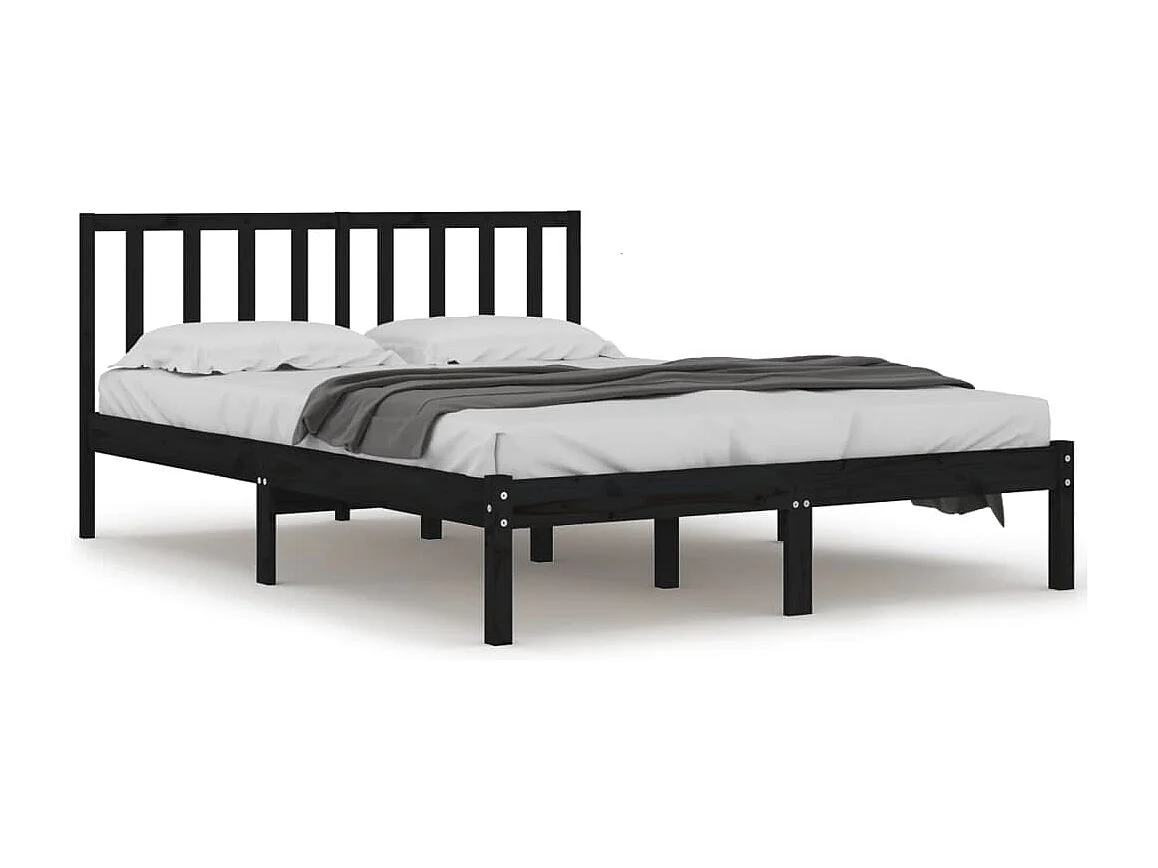 Cadre de lit sans matelas noir bois de pin massif