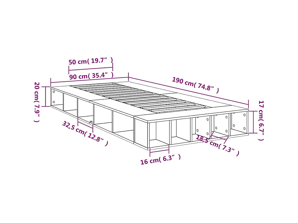 Bedframe zonder matras zwart 90x190 cm