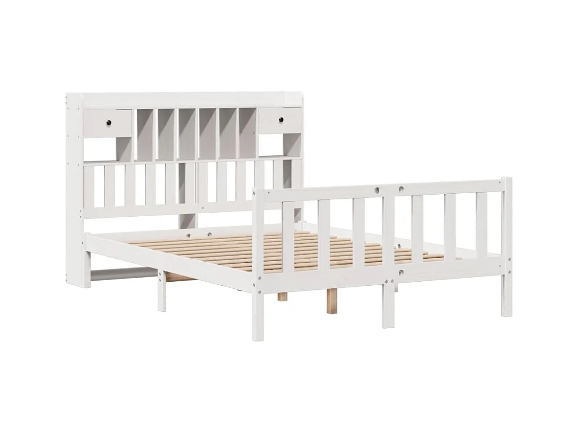 Lit bibliothèque sans matelas blanc 160x200 cm bois pin massif