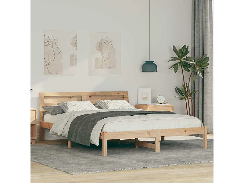 Struttura letto marrone 150 x 200 cm in legno massello di pino