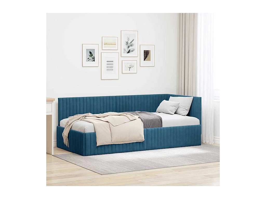 Struttura letto angolare con testiera Blu 90 x 200 cm Velluto