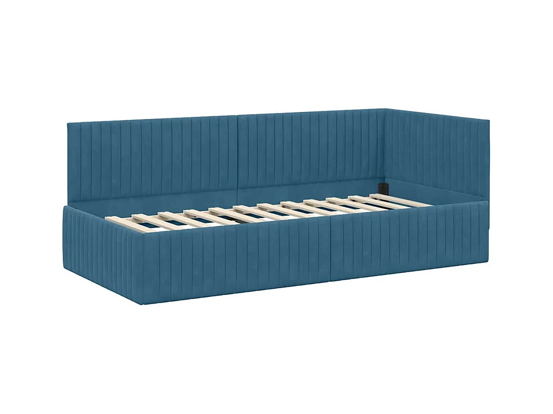 Struttura letto angolare con testiera Blu 90 x 200 cm Velluto