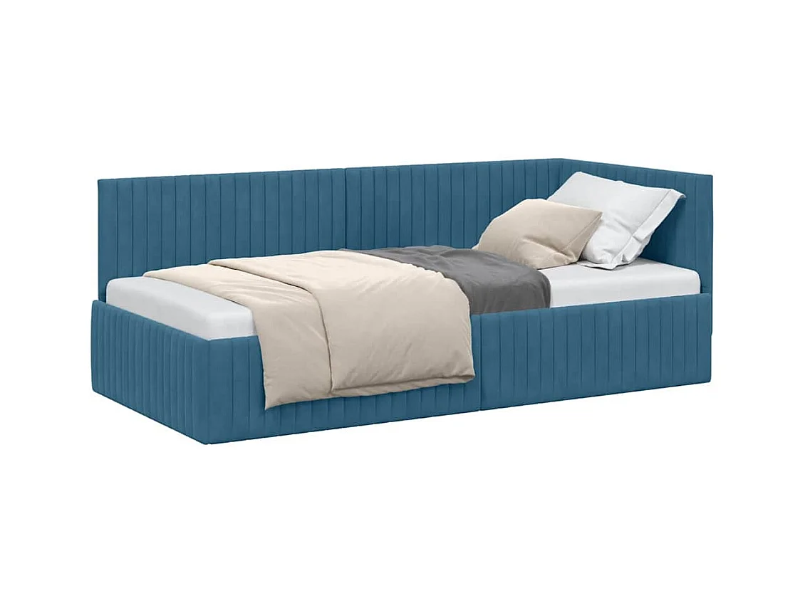 Struttura letto angolare con testiera Blu 90 x 200 cm Velluto