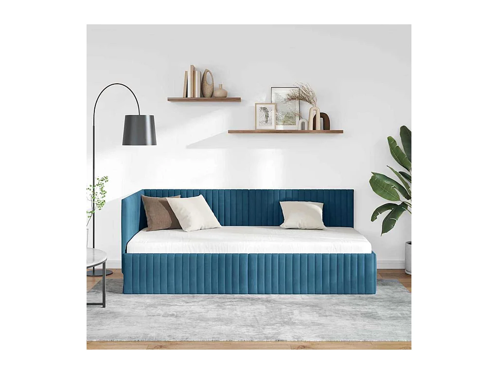 Struttura letto angolare con testiera Blu 90 x 200 cm Velluto