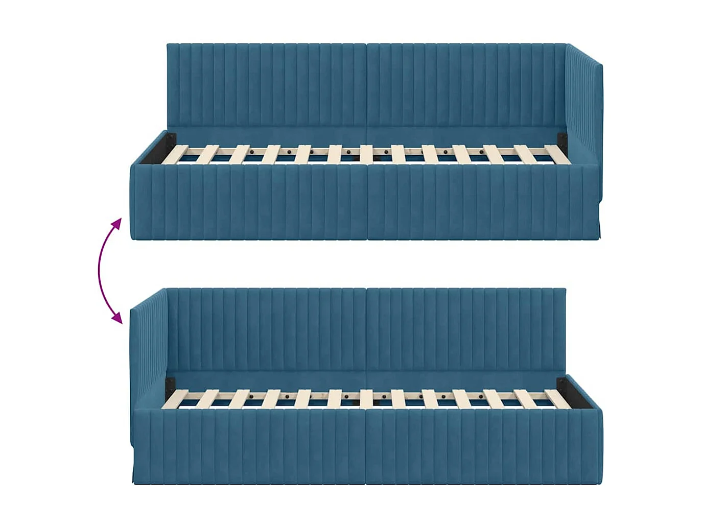 Struttura letto angolare con testiera Blu 90 x 200 cm Velluto