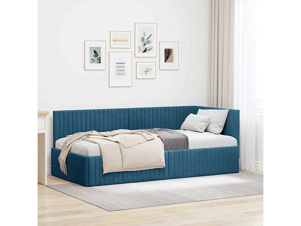 Cadre de lit d'angle avec tête de lit Bleu 90 x 200 cm Velours