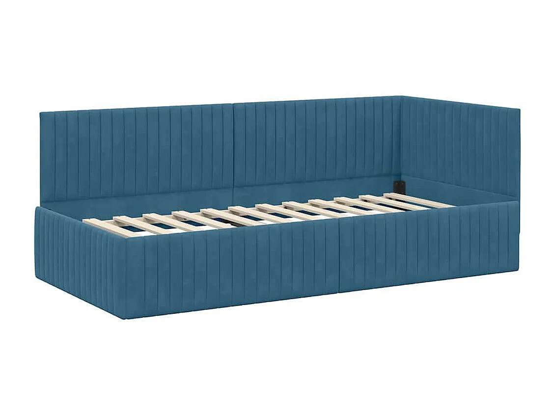 Cadre de lit d'angle avec tête de lit Bleu 90 x 200 cm Velours