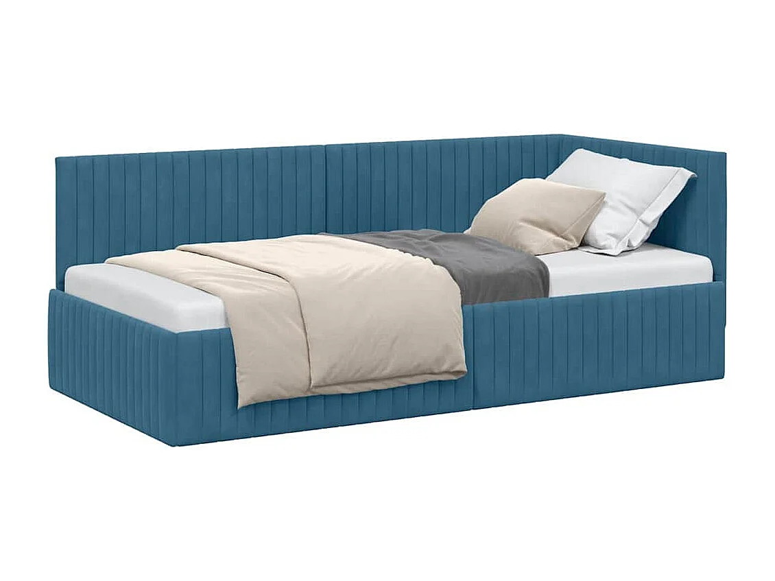 Cadre de lit d'angle avec tête de lit Bleu 90 x 200 cm Velours