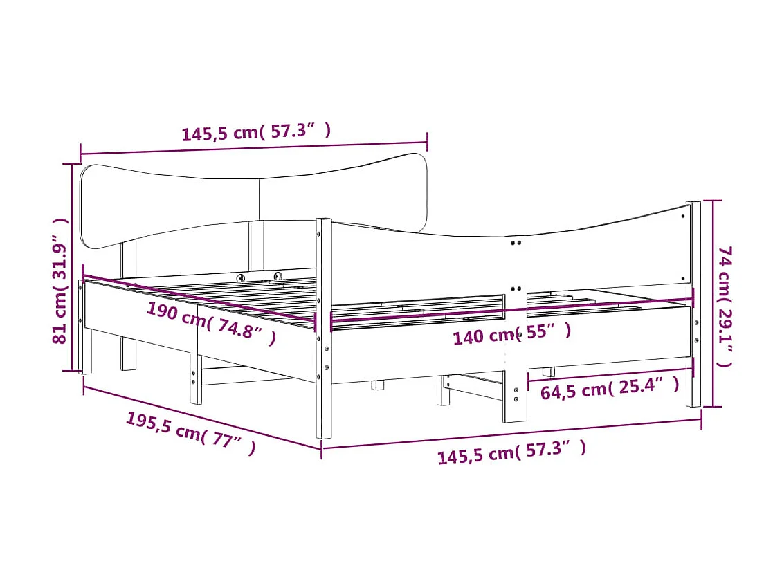 Estructura de cama sin colchón blanca 140x190 cm madera maciza de pino