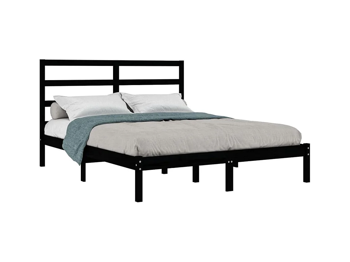 Struttura letto nera senza materasso 140x190 cm in legno massello di pino