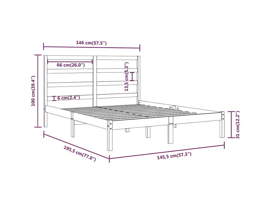 Zwart matrasloos bedframe 140x190 cm massief grenenhout