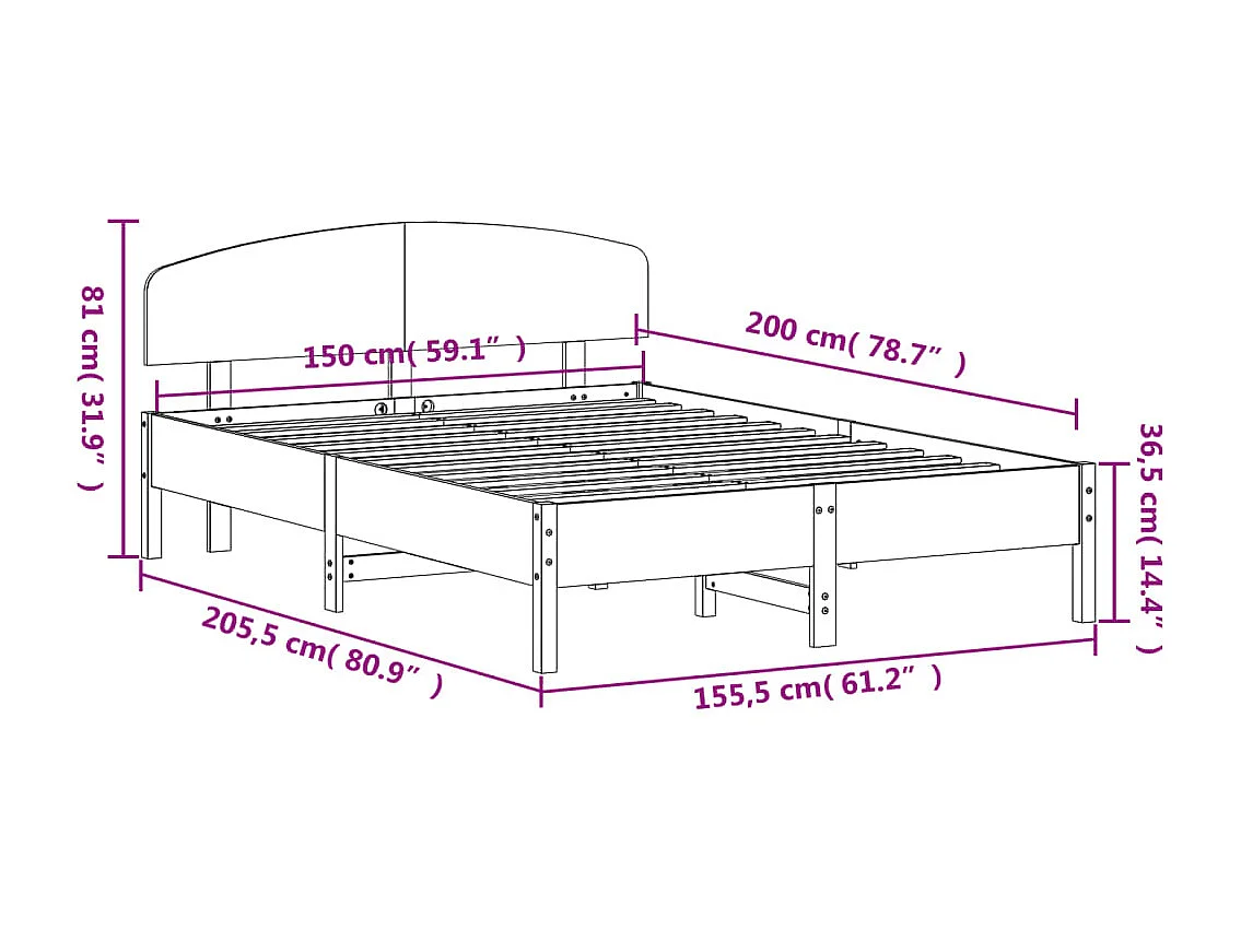 Estructura de cama sin colchón marrón cera 150x200cm madera maciza de pino