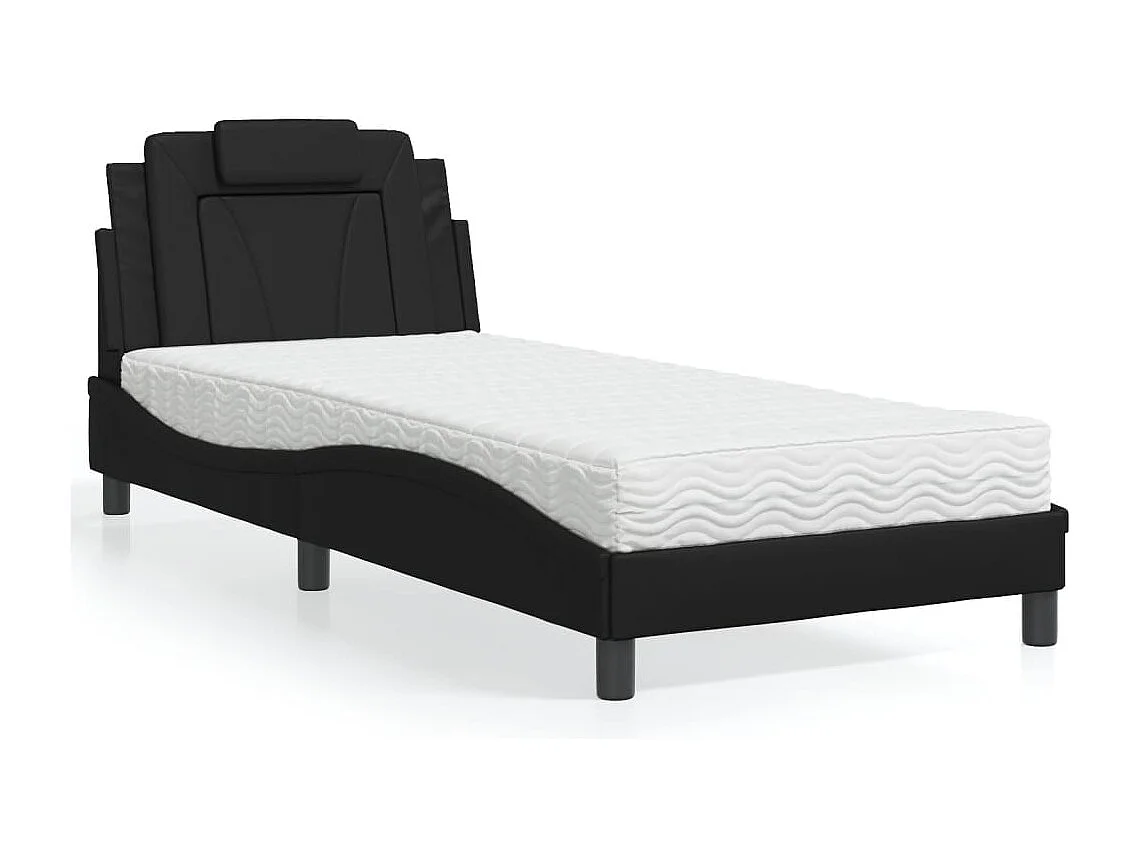 Lit avec matelas noir 80x200 cm similicuir