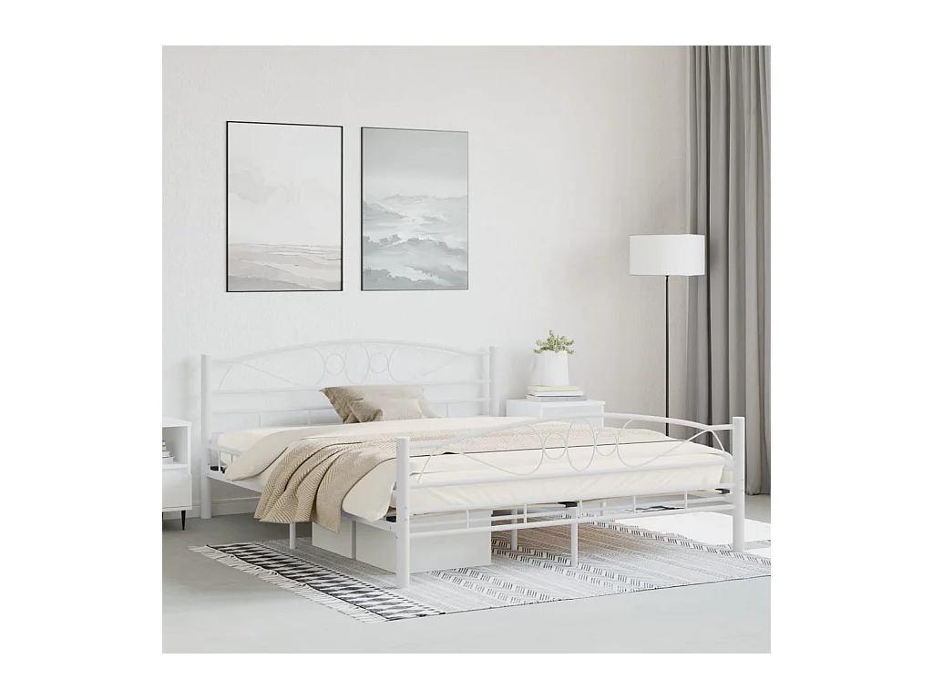 Cadre de lit et tête de lit sans matelas blanc 160x200 cm métal