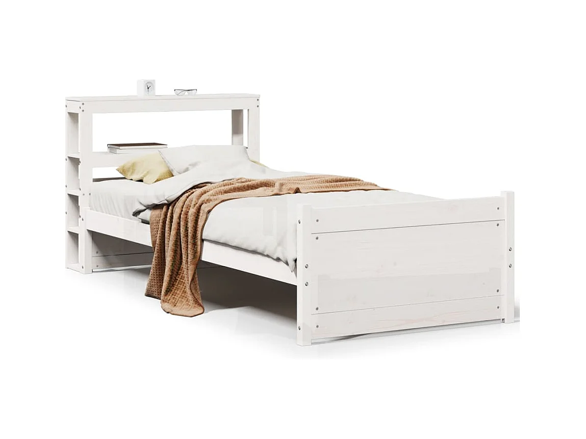 Cadre de lit avec tête de lit sans matelas blanc 90x190 cm