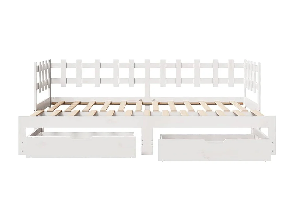 Tagesbett mit Ausziehbett und Schubladen ohne Matratze weiß 90x200cm