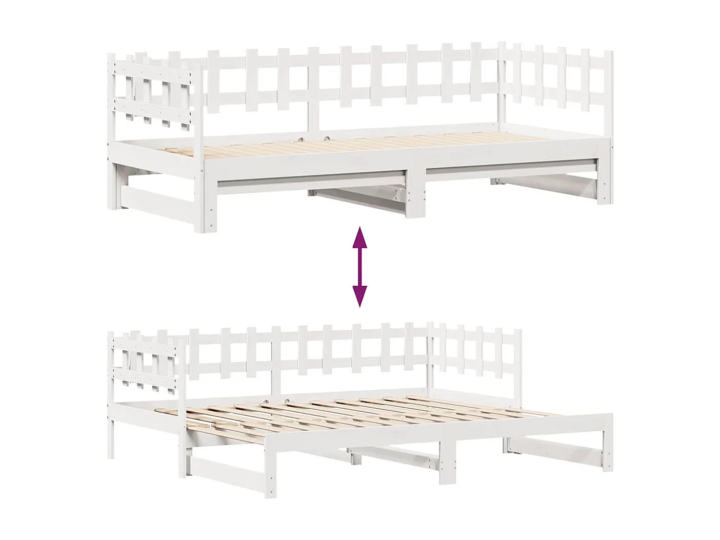 Tagesbett mit Ausziehbett und Schubladen ohne Matratze weiß 90x200cm