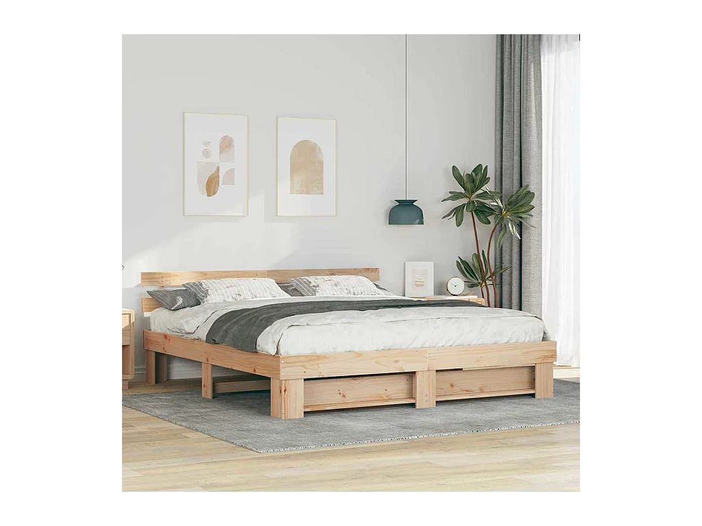 Bruin bedframe 200 x 200 cm massief grenenhout